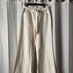Cream Wide-Leg Pants with Belt
